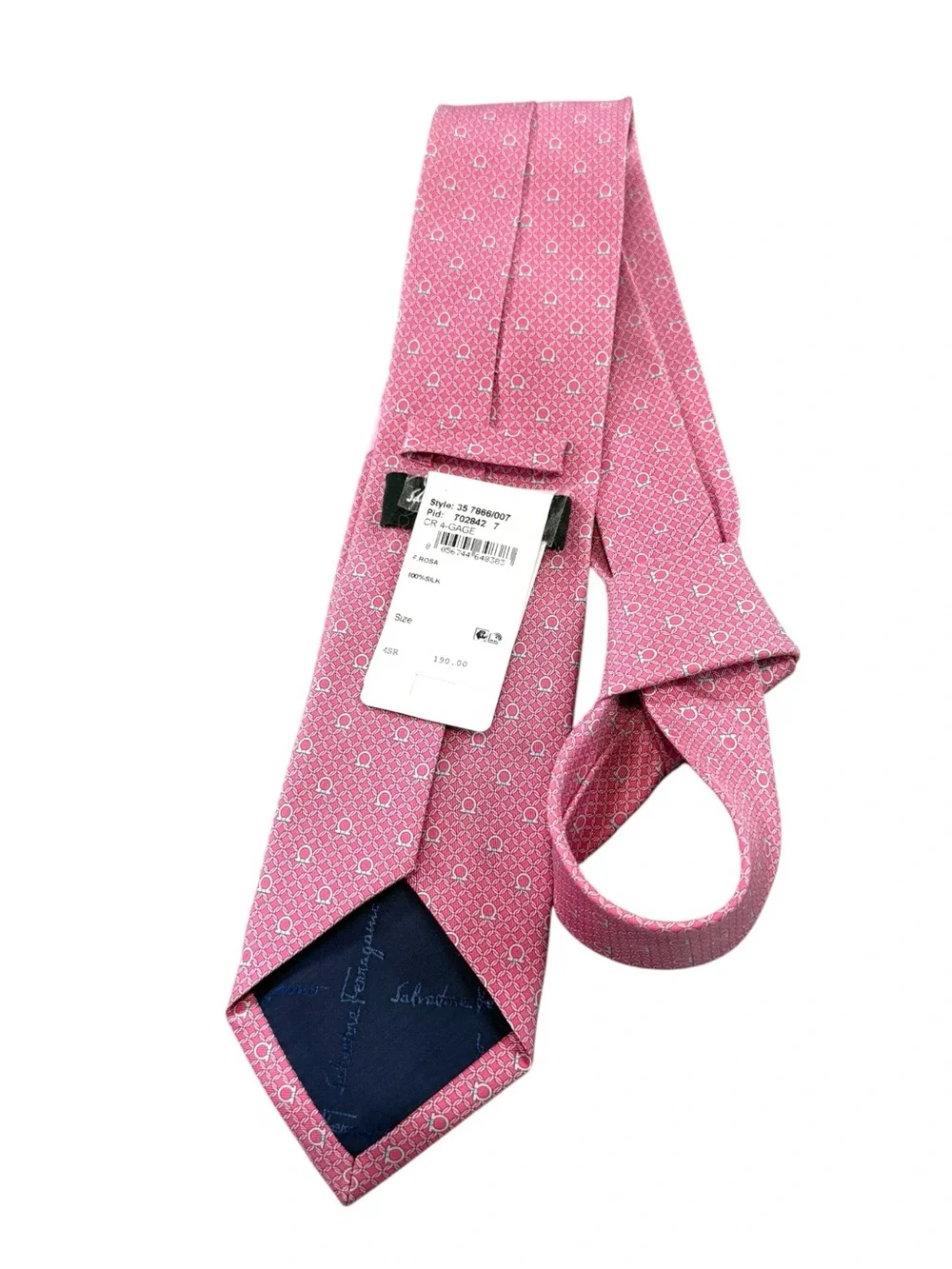 Salvatore Ferragamo 100% Silk Pink Gancini Tie Made in Italy Power Dressing